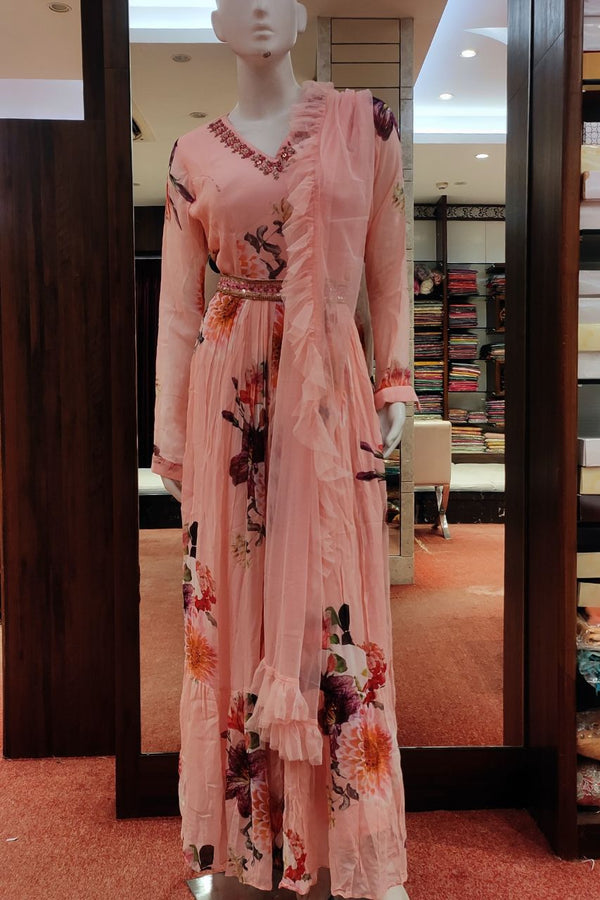 Suit Style Gown In Peach