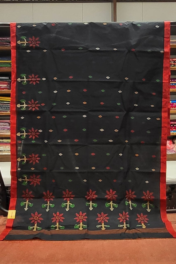 Bengali Tant Saree In Black Colour With Thin Border