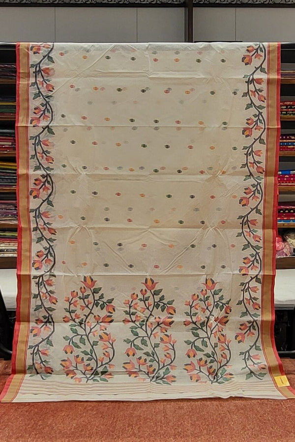 Bengali Tant Saree In White Colour With Small Booti Work