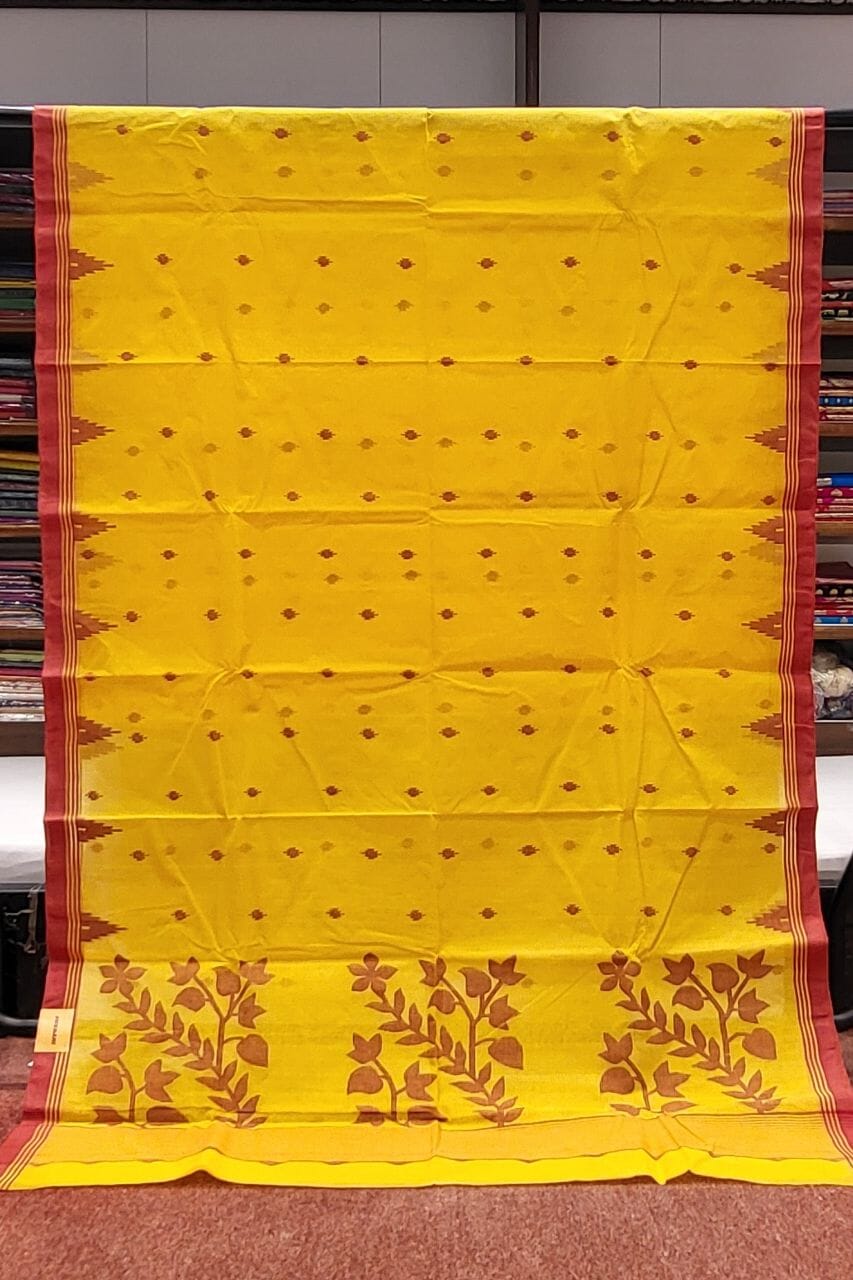 Handloom Tant Saree with Red Temple Border