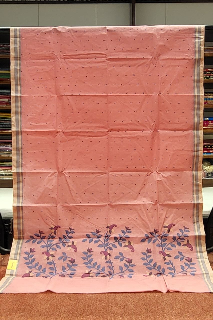 Handloom Tant Cotton Saree With Small Booti Work
