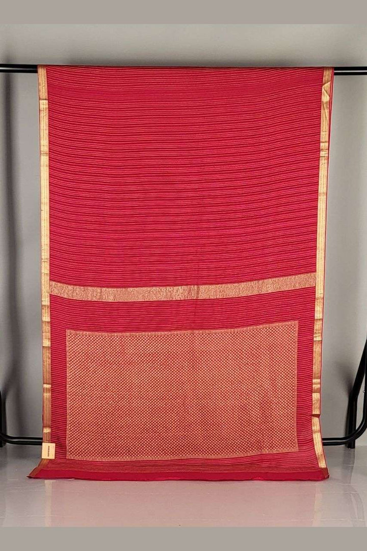 Thin Border Saree in Red Chiffon Khaddi
