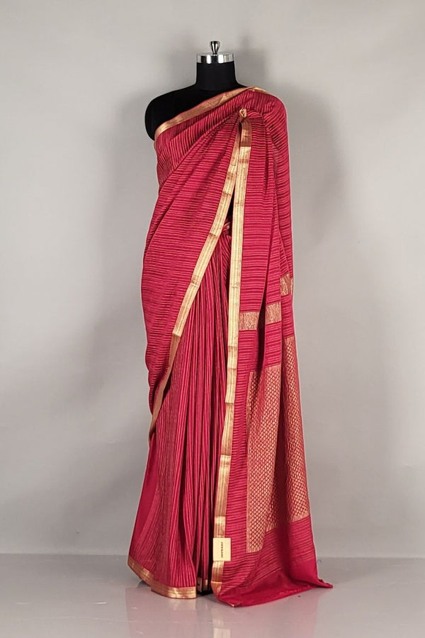 Thin Border Saree in Red Chiffon Khaddi