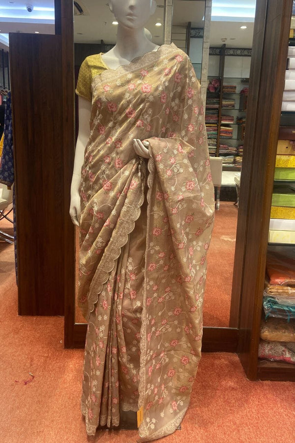 Georgette Tissue Saree In Beige Color