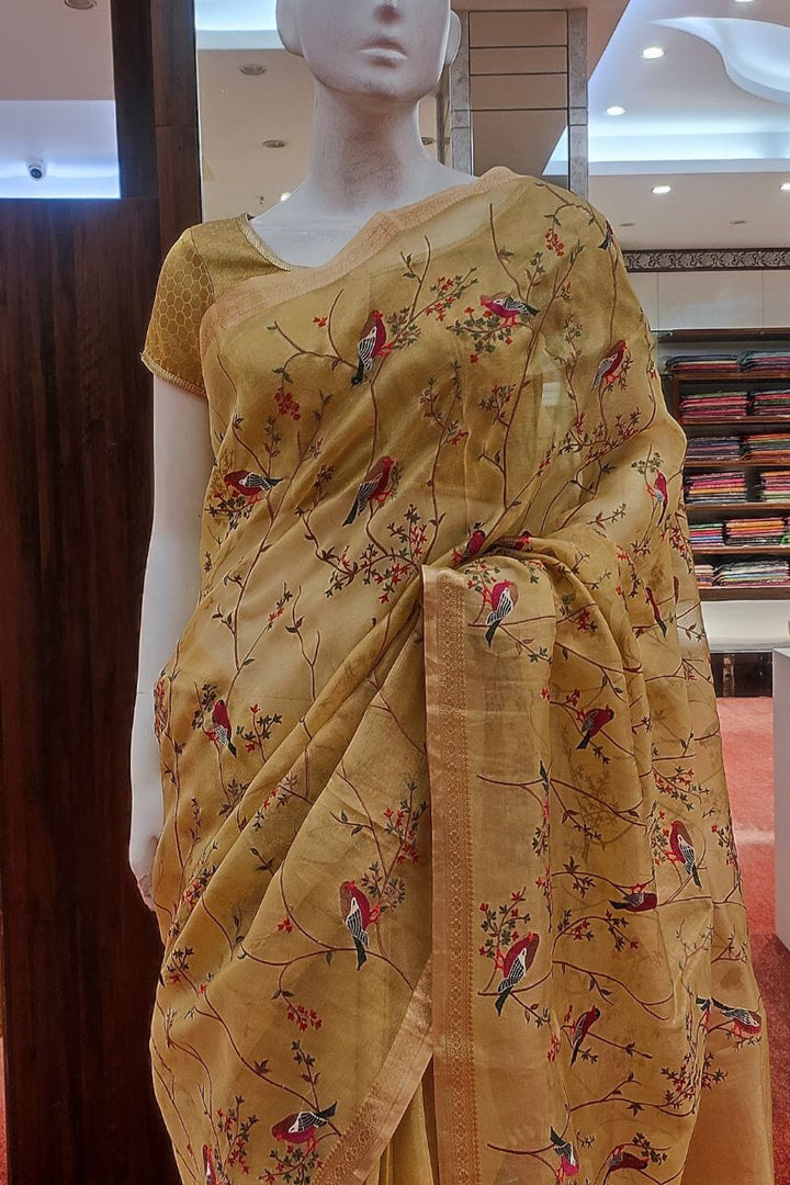 Tissue Saree In Yellow