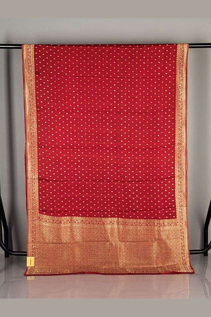 Traditional Red Silk Saree with Small Booti