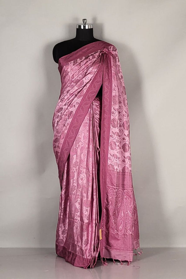 Traditional Silk Saree for Durga Puja Look- Pink Colour