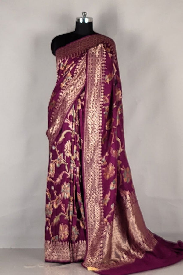 Pure Tussar Khaddi Saree in Wine Color
