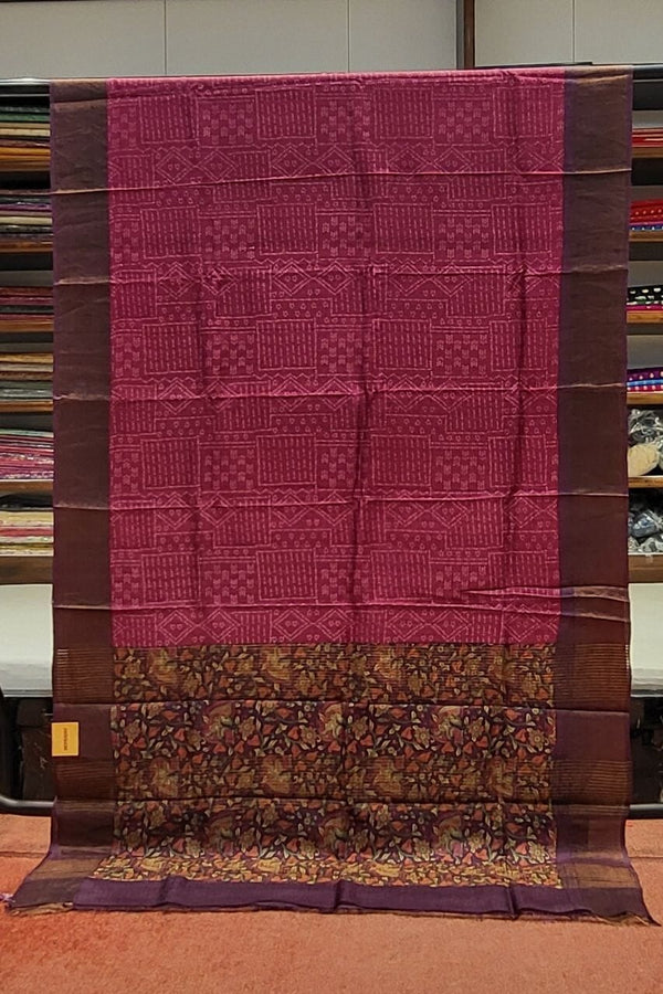 Pure Tussar Saree with Booti Print- Violet Colour