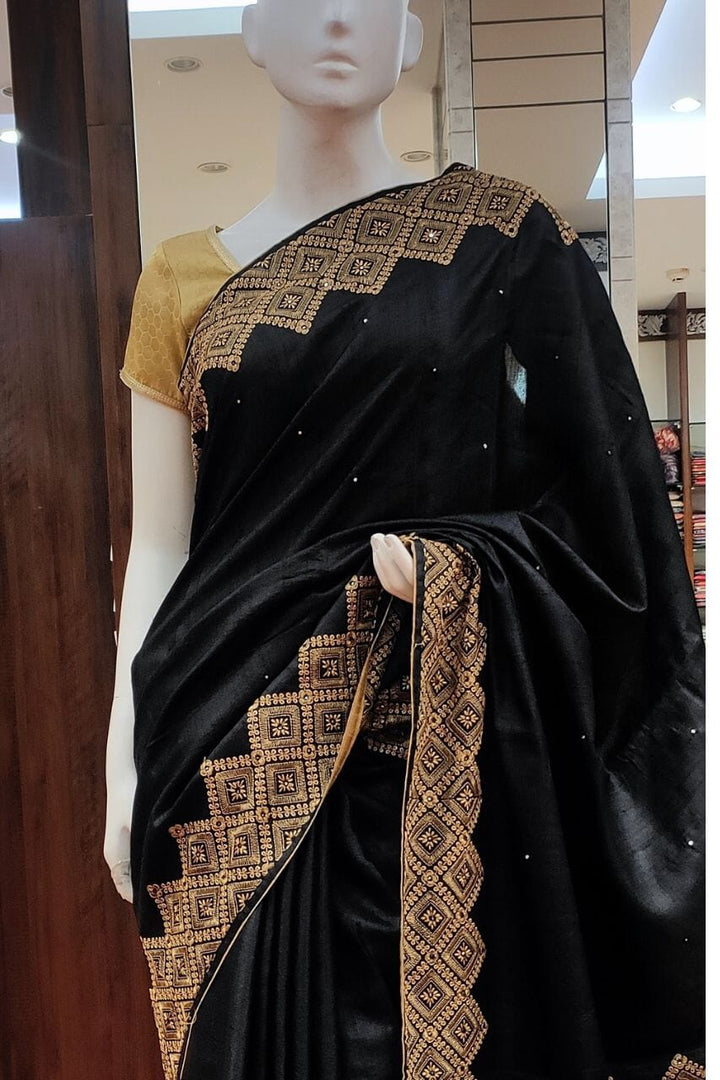 Tussar Silk Saree In Black 