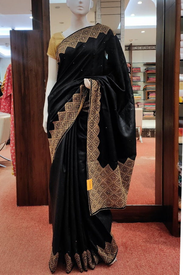 Tussar Silk Saree In Black With Zari Work