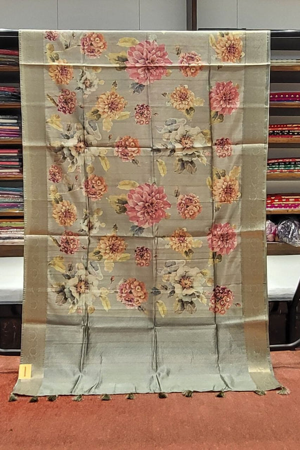 Tussar Silk Saree In Grey