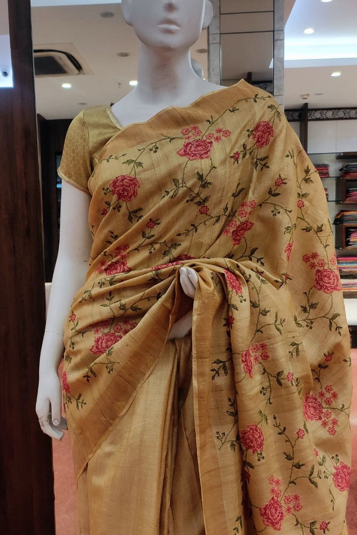 Tussar Silk Saree With Embroidery
