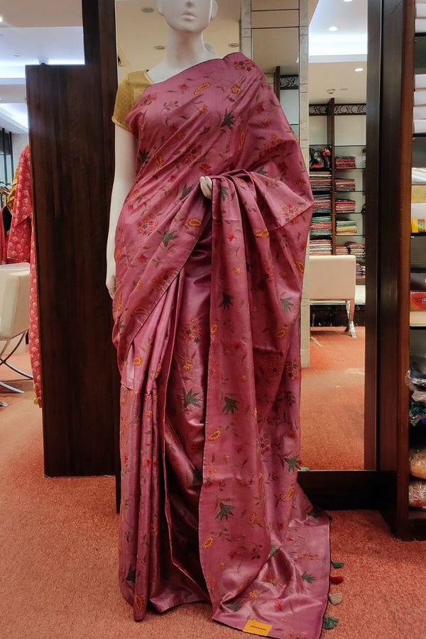 Pure Tussar Silk Saree in Onion Pink Colour