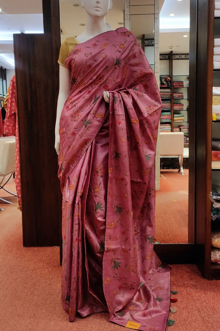 Pure Tussar Silk Saree in Onion Pink Colour