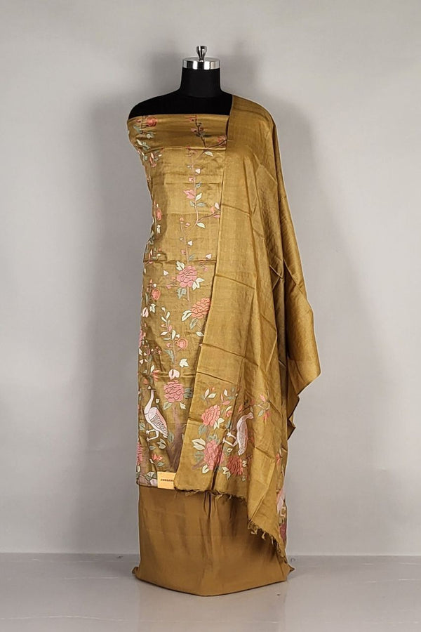 Tussar Silk Unstitched Suit Piece with Dupatta
