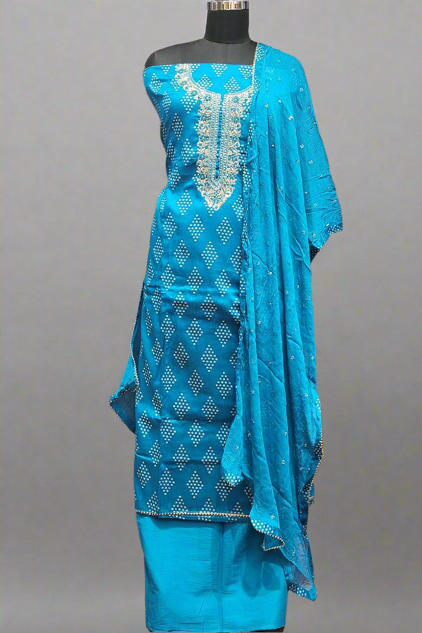 Embroidered Salwar Suit Piece With Dupatta