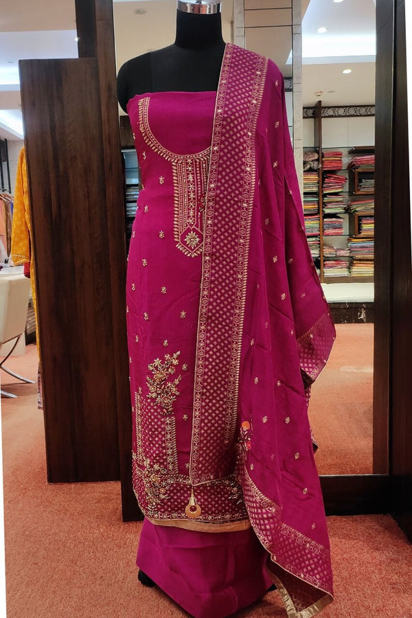 Unstitched Salwar Kameez Set In Pink