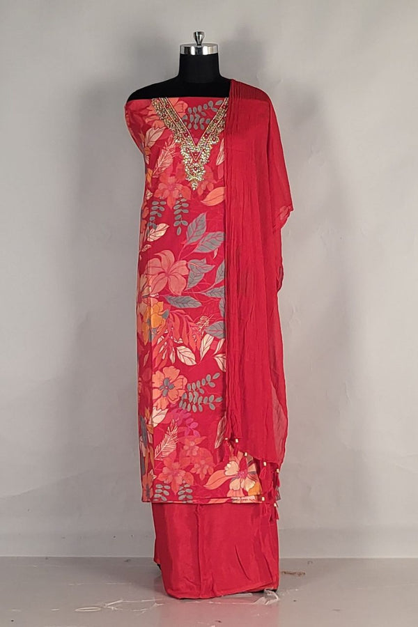 Unstitched Salwar Suit Piece- Embroidered V- Neck