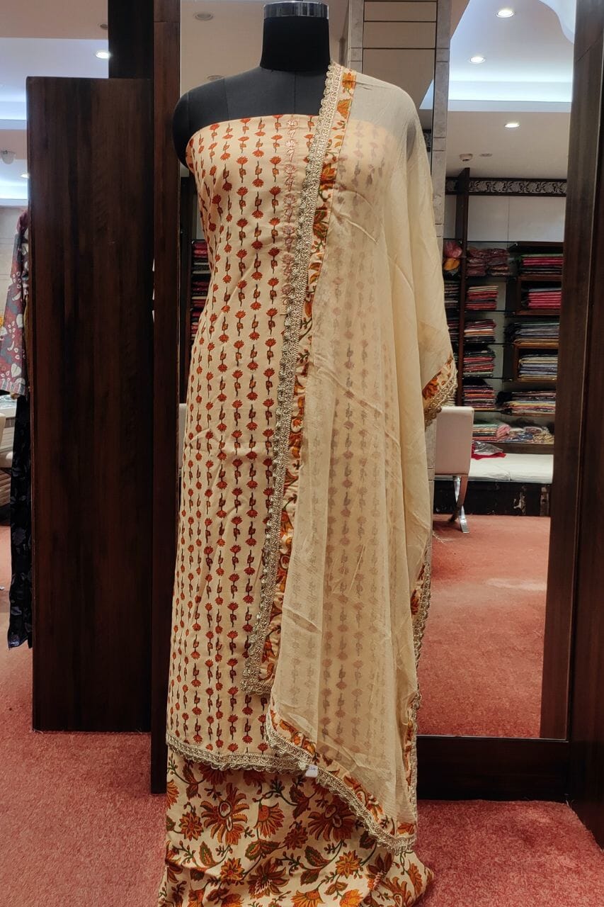 Unstitched Salwar Suit Piece In Beige Color
