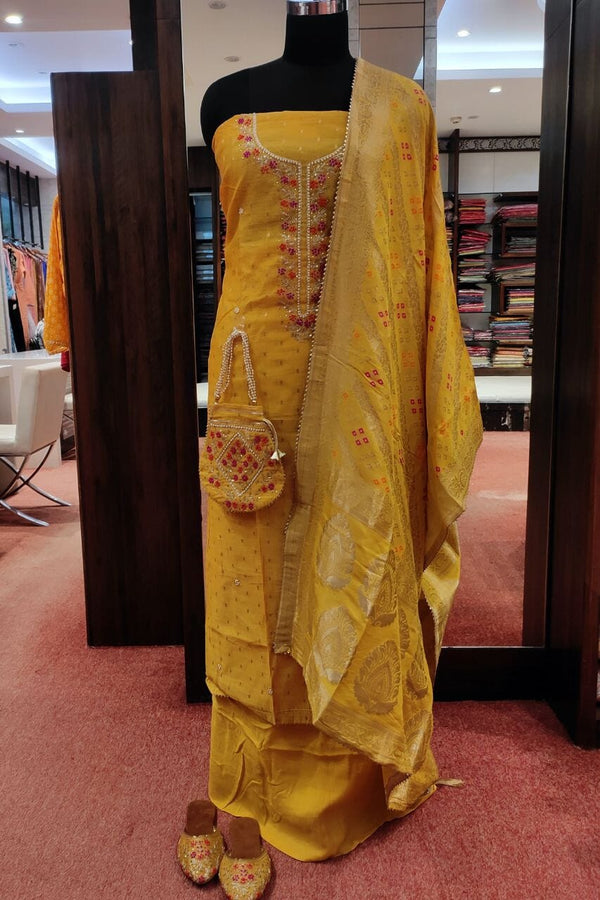 Unstitched Salwar Suit Piece In Chanderi Silk