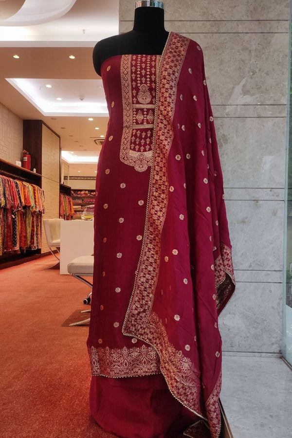 Unstitched Salwar Suit Piece In Maroon