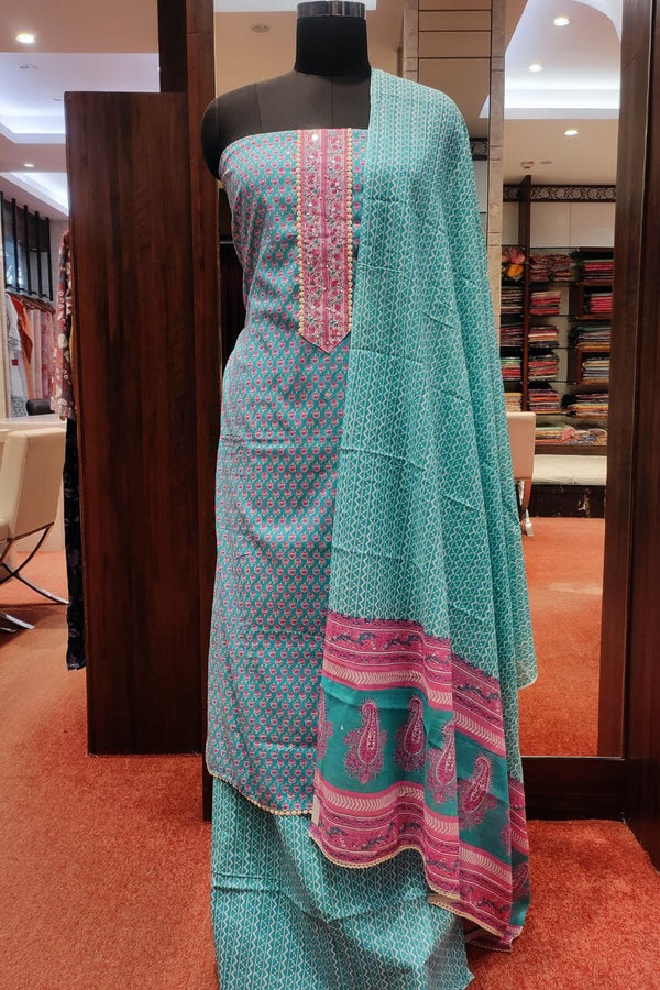 Unstitched Salwar Suit Piece With Cotton Dupatta