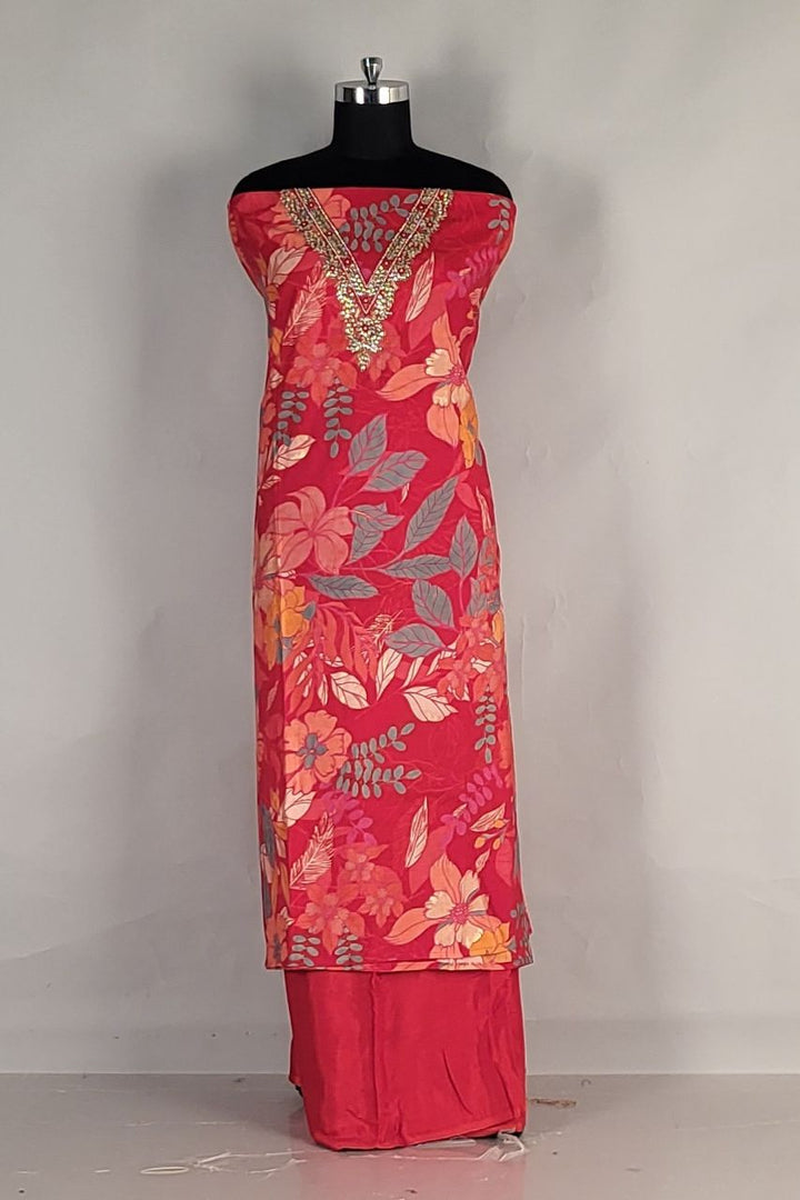 Unstitched Salwar Suit Piece- Embroidered V- Neck