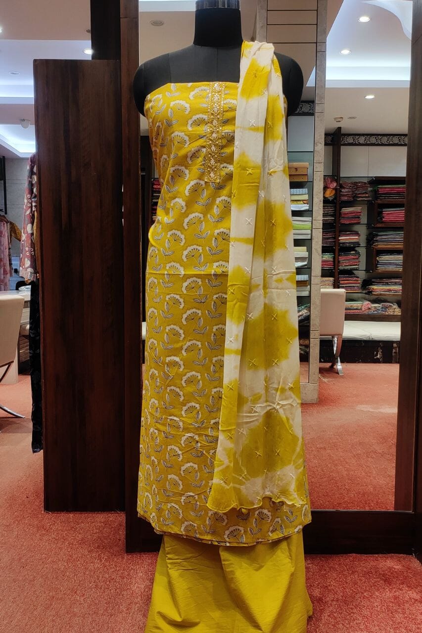 Unstitched Suit Material In Yellow Color