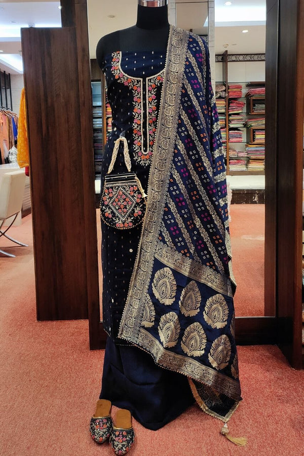 Unstitched Suit Piece In Navy Blue Color