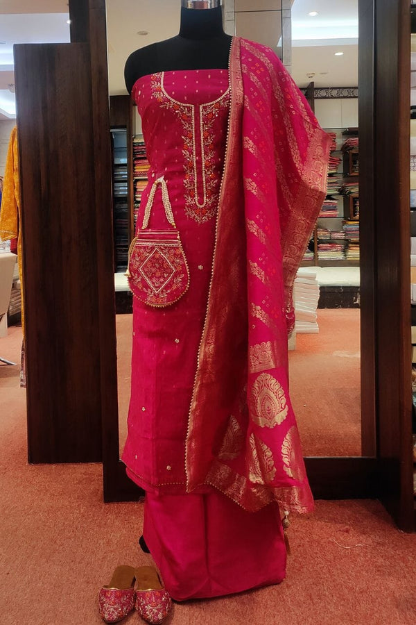 Unstitched Suit Piece In Rani Color
