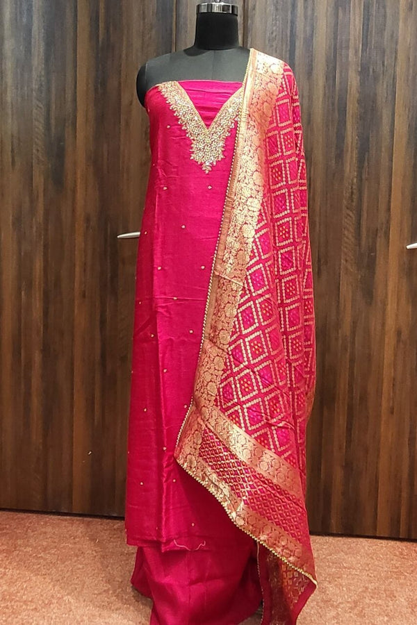 Unstitched Suit Piece In Rani Color