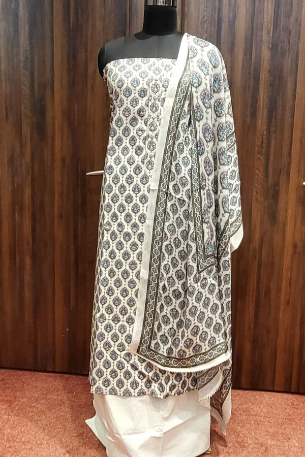 Unstitched Suit Piece In White Color