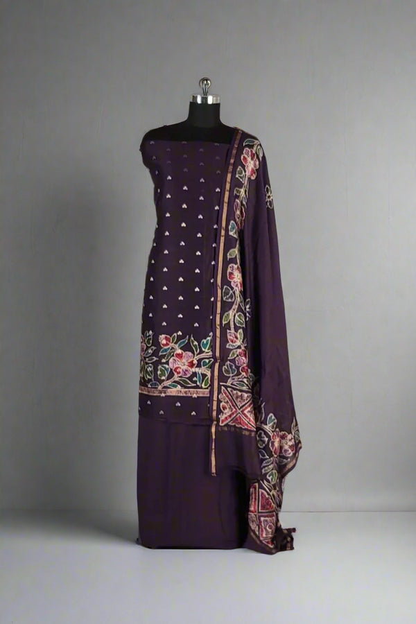 Chanderi Silk Dress Material for Women- Violet Color