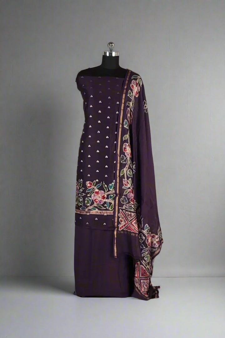 Chanderi Silk Dress Material for Women- Violet Color