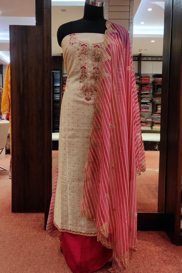 Unstitched Suit Piece Set In Chanderi Silk