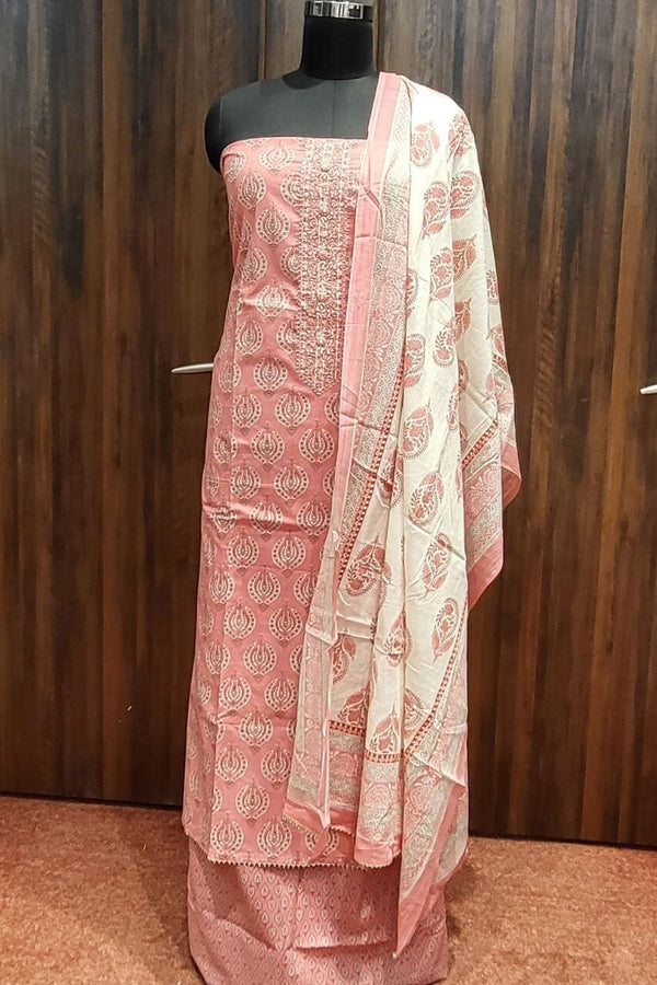 Unstitched Suit Piece Set In Cotton