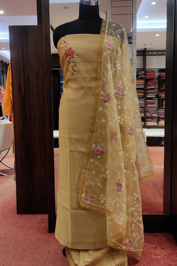Unstitched Suit Piece With Organza Dupatta