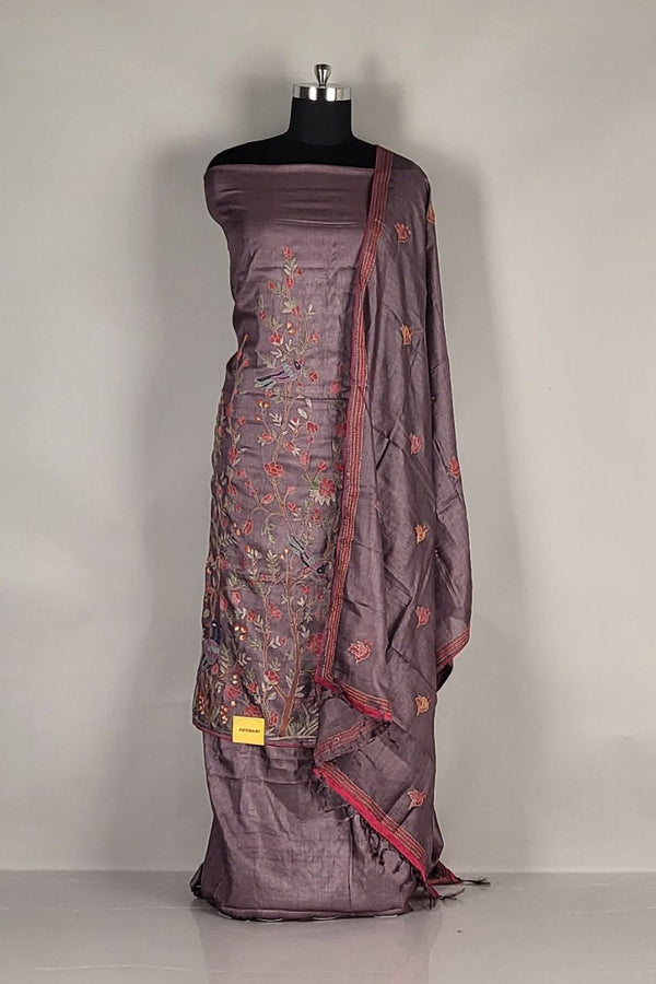 Unstitched Dress Material in Tussar Silk