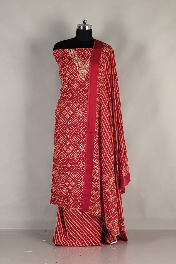 Unstitched Dress Materials in Cotton- V Neck Style