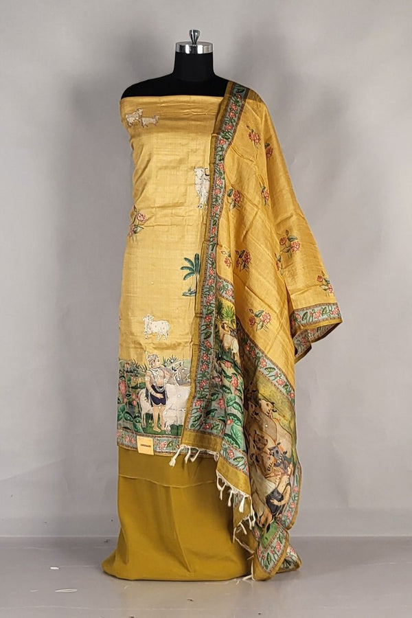 Unstitched Salwar Suit Piece in Pure Tussar Silk