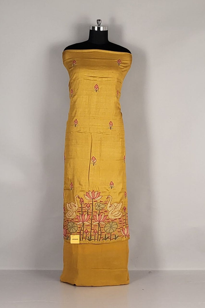 Unstitched Suit Piece in Tussar Silk- Golden Yellow
