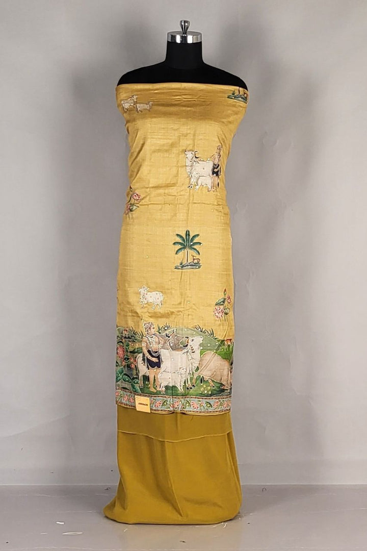 Unstitched Salwar Suit Piece in Pure Tussar Silk