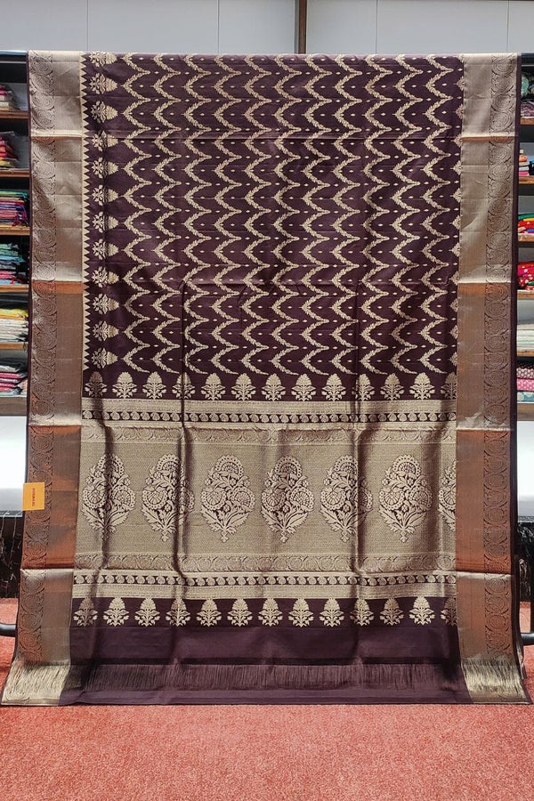 Uppada Silk Saree In Dark Brown Color