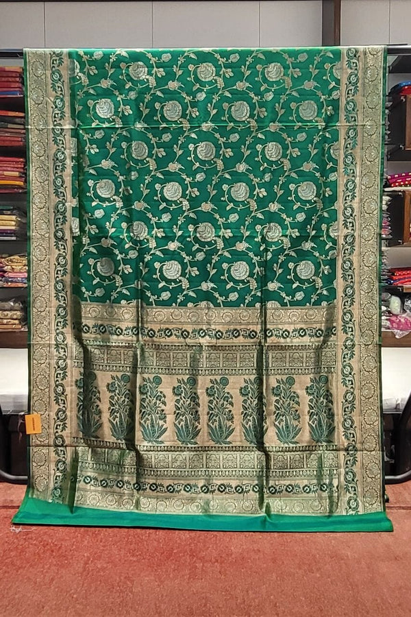 Uppada Silk Saree With Jaal Work In Green
