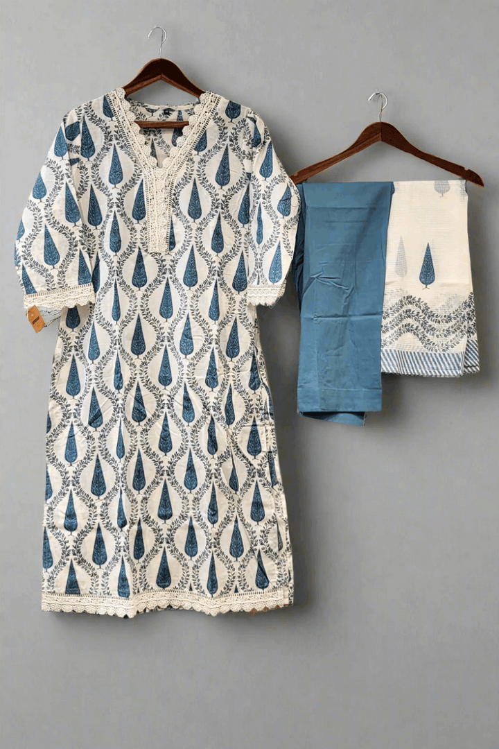 V Neck Salwar Suit in Cotton for Summer Wear