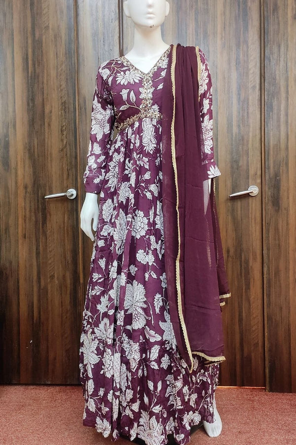 Wine Color Gown For Diwali Festive