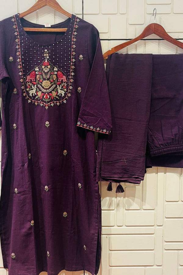 Readymade Summer Suit With Embroidered Yoke