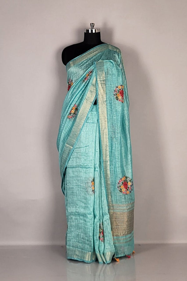 Woven Linen Saree With Same Colour Blouse Piece