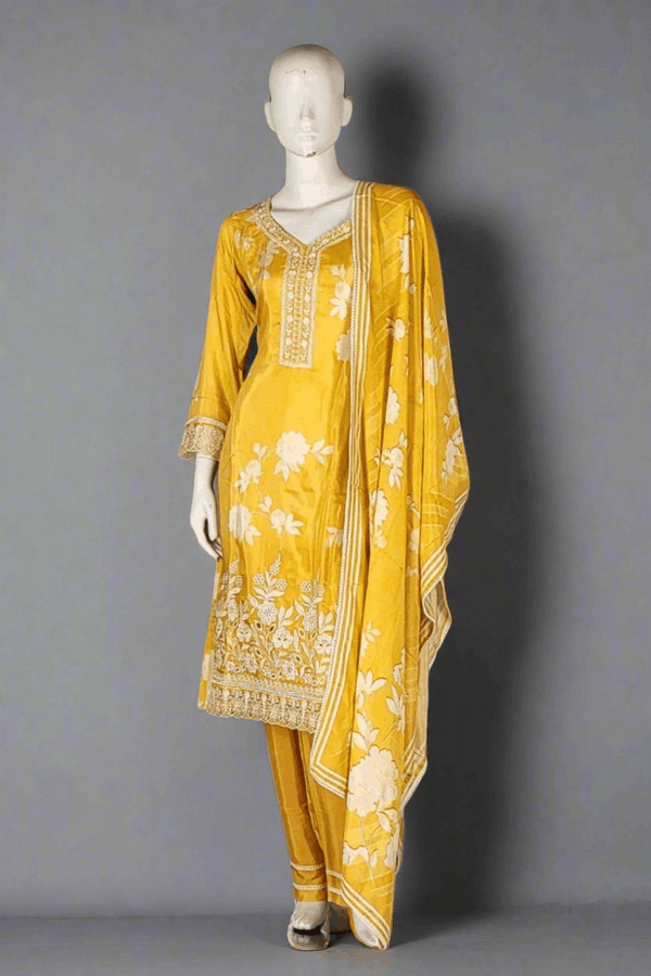 Yellow embroidered traditional outfit for Rakhi Gift